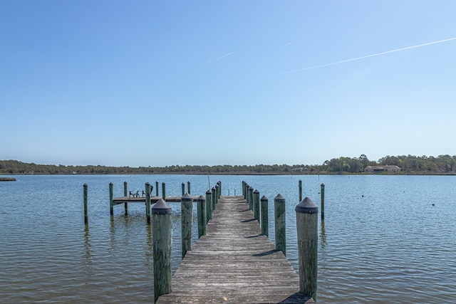 view of dock with a water view