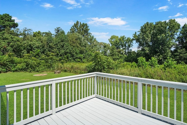 wooden deck featuring a yard