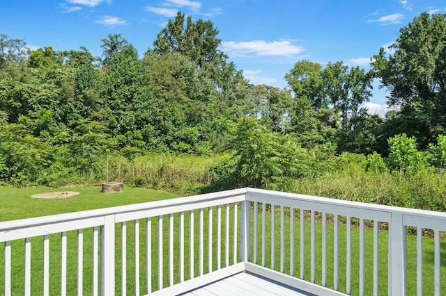 wooden terrace featuring a lawn