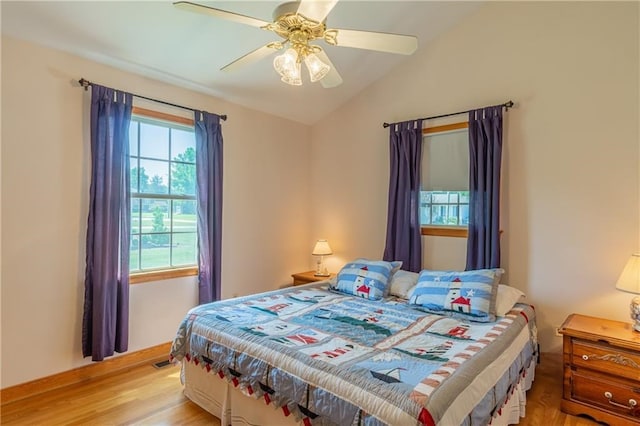 430 Pine Tree Rd, Center Cross, VA 22437 - bedroom featuring lofted ceiling, light wood-style flooring, and ceiling fan