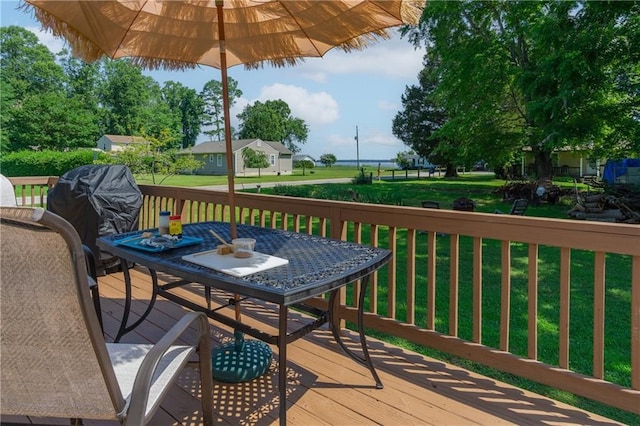 430 Pine Tree Rd, Center Cross, VA 22437 - wooden deck featuring outdoor dining space and a yard