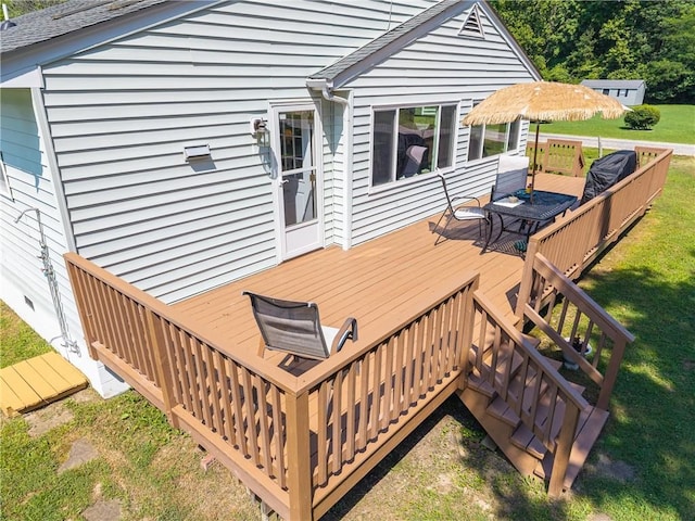 430 Pine Tree Rd, Center Cross, VA 22437 - wooden deck featuring stairway and a lawn