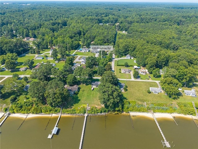 430 Pine Tree Rd, Center Cross, VA 22437 - aerial view of property's location with a heavily wooded area and a large body of water