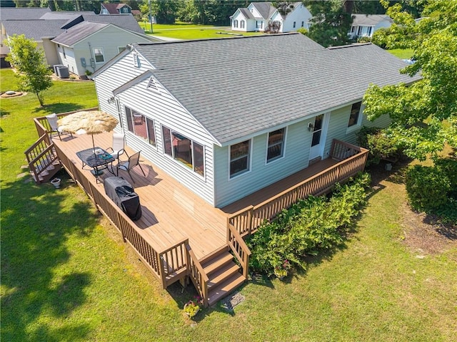430 Pine Tree Rd, Center Cross, VA 22437 - rear view of property with a deck, a yard, a shingled roof, and stairs