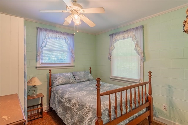 430 Pine Tree Rd, Center Cross, VA 22437 - bedroom with multiple windows, ornamental molding, and a ceiling fan