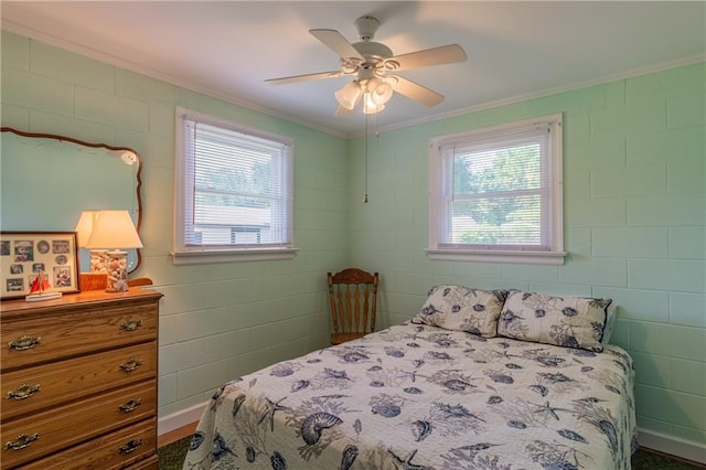 430 Pine Tree Rd, Center Cross, VA 22437 - bedroom with multiple windows, ornamental molding, and a ceiling fan
