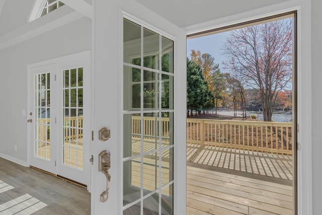 doorway to outside with light hardwood / wood-style flooring