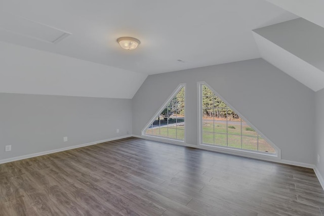 bonus room with wood-type flooring and lofted ceiling