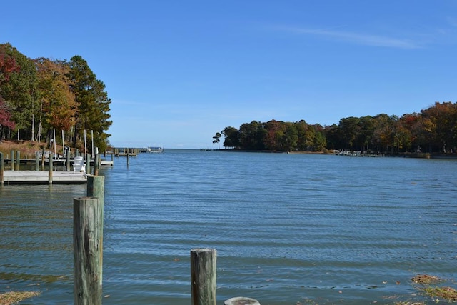 view of dock with a water view