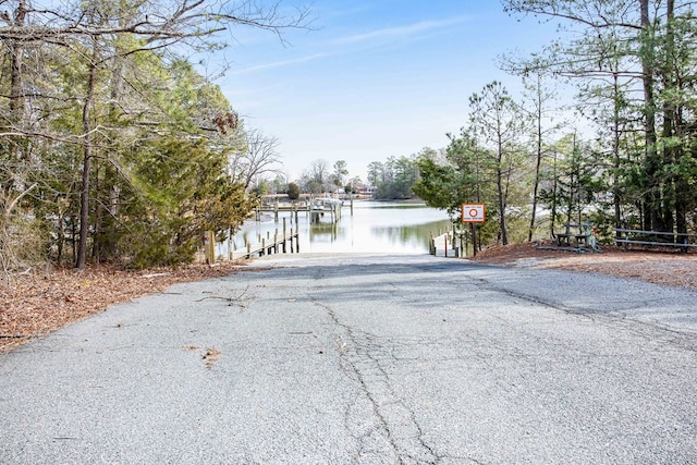 view of street featuring a water view