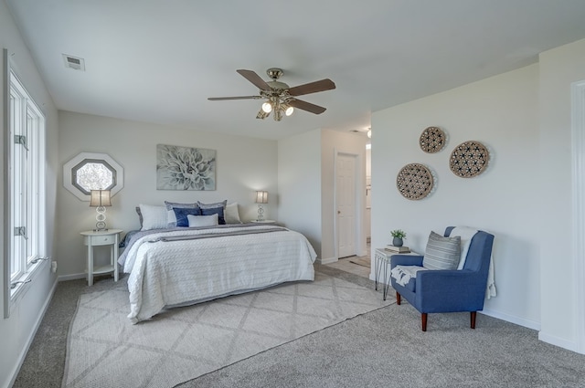284 Palmer Dr, Lottsburg, VA 22511 - bedroom with baseboards, visible vents, ceiling fan, and carpet floors