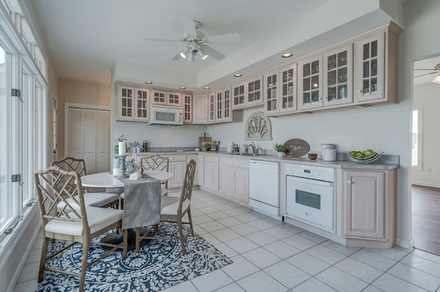 284 Palmer Dr, Lottsburg, VA 22511 - kitchen featuring light countertops, a ceiling fan, and white appliances