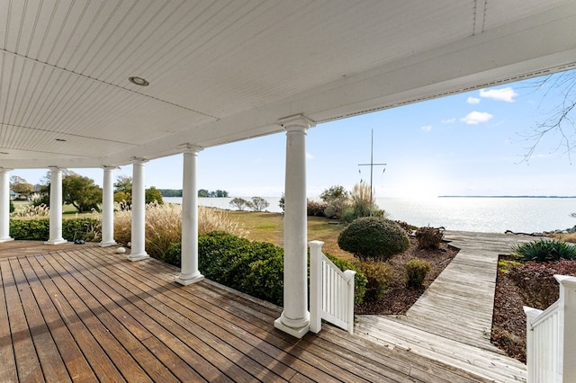 deck with a water view