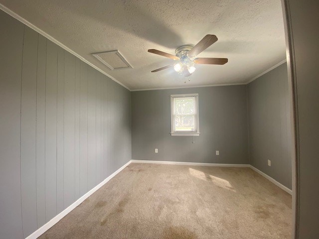 3097 Oakland Rd, Farnham, VA 22460 - carpeted spare room with crown molding, a textured ceiling, and a ceiling fan