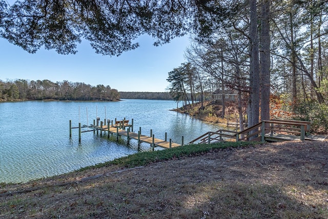 view of dock with a water view