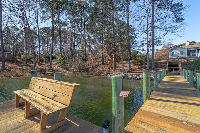 view of dock with a water view