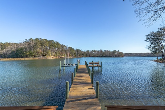 view of dock with a water view