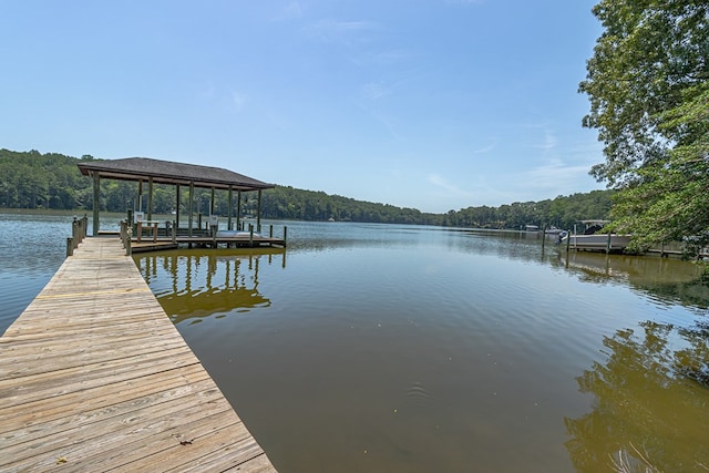 858 Harmony Hills Cir, Heathsville, VA 22473 - dock area featuring a water view, boat lift, and a forest view