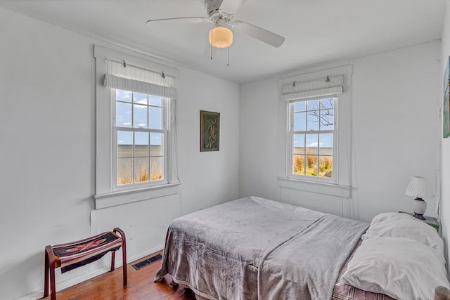 1021 Virmar Beach Rd, Heathsville, VA 22482 - bedroom featuring multiple windows, wood finished floors, and ceiling fan