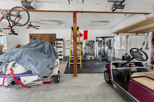 garage with a garage door opener