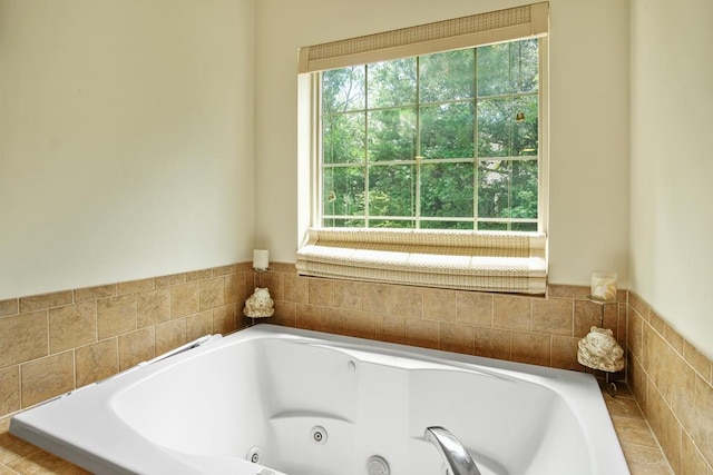 bathroom with tiled tub