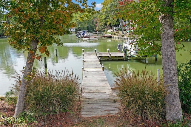 view of dock with a water view