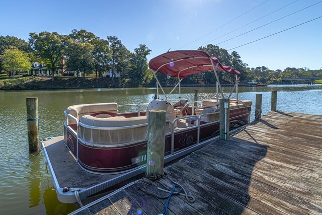 view of dock with a water view