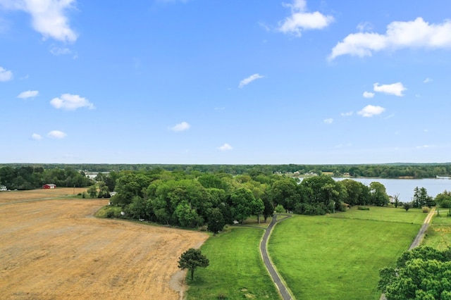 aerial view featuring a rural view and a water view