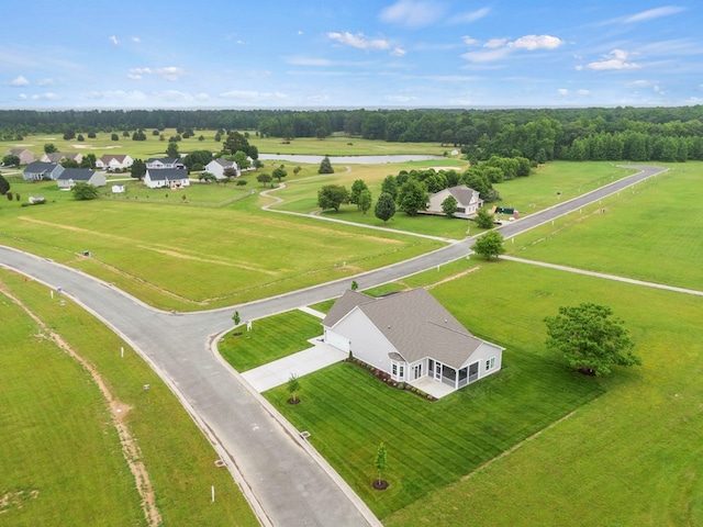 birds eye view of property featuring a rural view