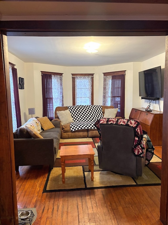 living area with wood-type flooring