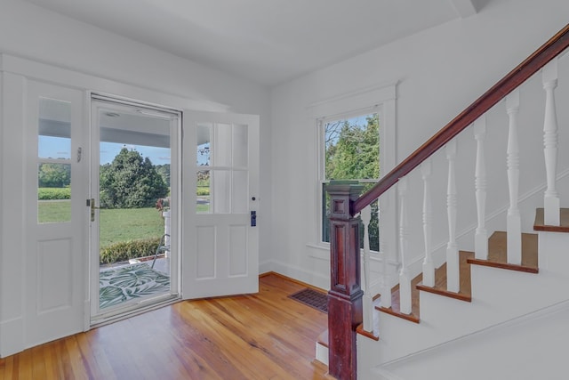 entryway with wood-type flooring