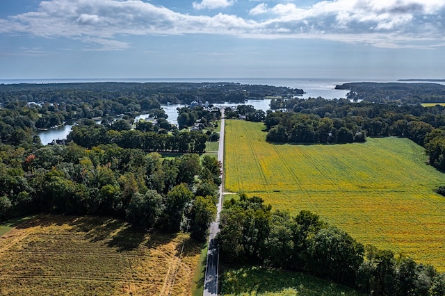 drone / aerial view featuring a rural view and a water view