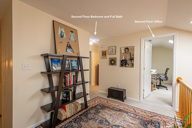 30 Heatherfield Ct, Kilmarnock, VA 22482 - corridor with carpet floors and vaulted ceiling
