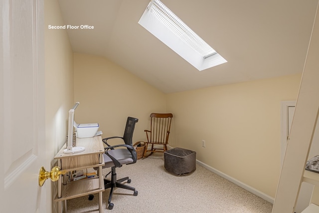 30 Heatherfield Ct, Kilmarnock, VA 22482 - office space featuring a skylight, lofted ceiling, and carpet flooring