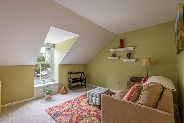 30 Heatherfield Ct, Kilmarnock, VA 22482 - living room featuring lofted ceiling and carpet flooring
