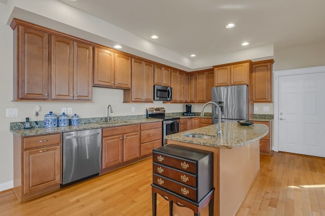 kitchen with light wood-style flooring, a sink, and appliances with stainless steel finishes