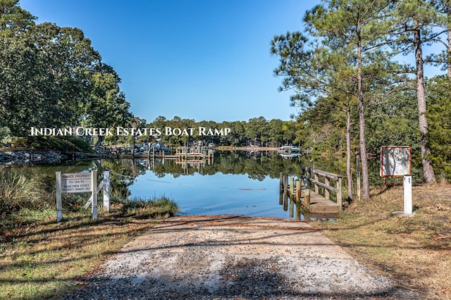 view of dock with a water view