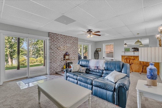604 High Point Trl, Heathsville, VA 22473 - carpeted living area featuring a drop ceiling and ceiling fan