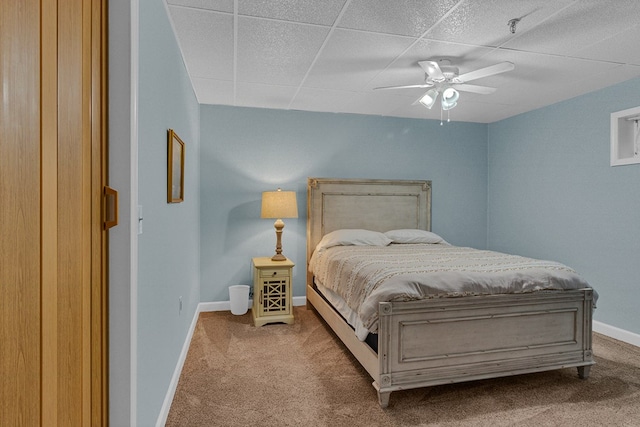 604 High Point Trl, Heathsville, VA 22473 - bedroom with carpet floors, a drop ceiling, and ceiling fan