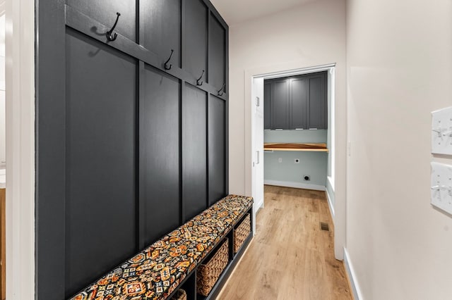 mudroom featuring light hardwood / wood-style flooring