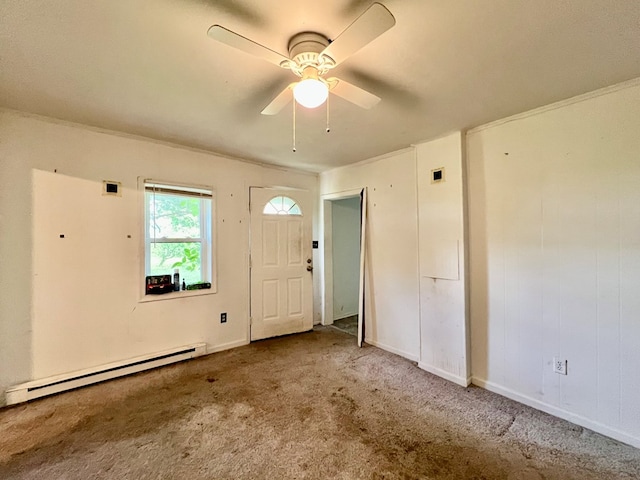 448 Poor Jack Rd, Montross, VA 22520 - carpeted foyer with a baseboard heating unit, a ceiling fan, and baseboards