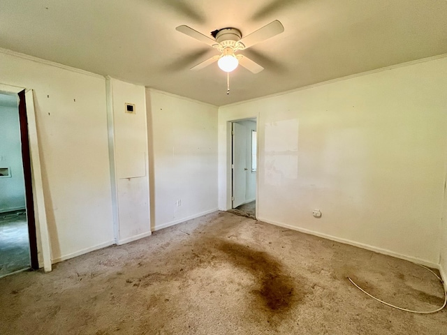 448 Poor Jack Rd, Montross, VA 22520 - unfurnished bedroom with carpet, crown molding, baseboards, and ceiling fan