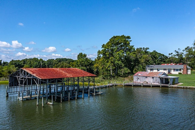 dock area featuring a water view