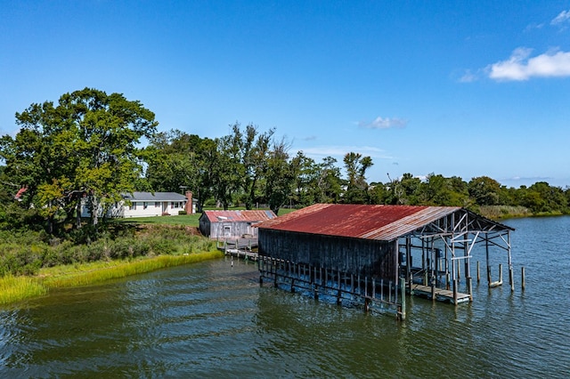 view of dock with a water view