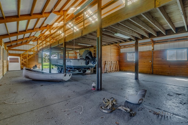 garage with wooden walls