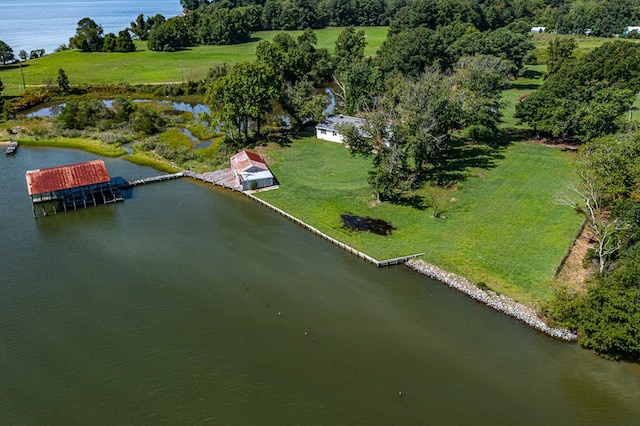 bird's eye view with a rural view and a water view