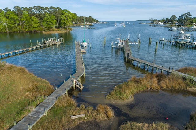 view of dock with a water view