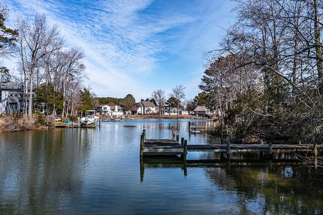 dock area with a water view