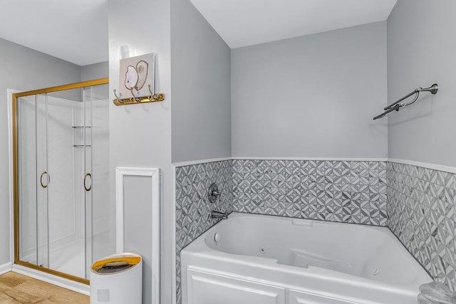 889 Taylors Creek Rd, Weems, VA 22576 - full bathroom featuring a jetted tub and a stall shower