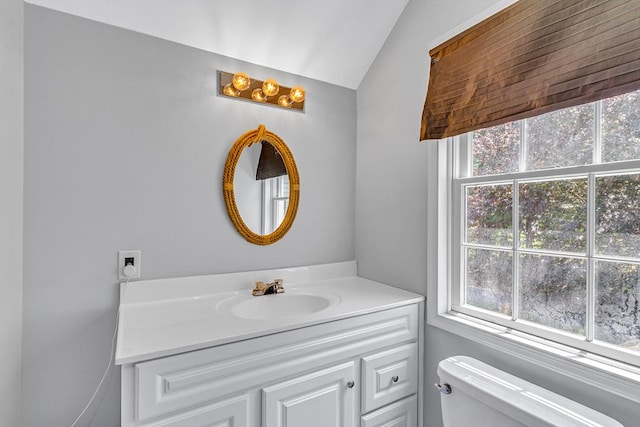 889 Taylors Creek Rd, Weems, VA 22576 - half bathroom featuring lofted ceiling and vanity